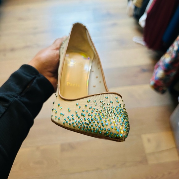 Christian Louboutin Beige Blue Crystal Embellished Mesh Follies Pumps Size 41 - Picture 13 of 16